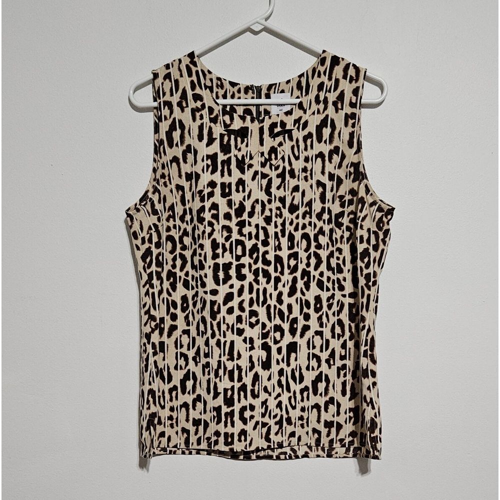 Cabi Ginger Leopard Print Blouse Top Size M Brown Tan Sleeveless Bow Animal 3070
